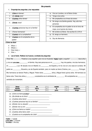 Beginners Spanish Me Presento: reading comprehension | Teaching Resources