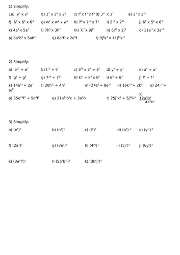 Simplifying Algebraic Indices | Teaching Resources