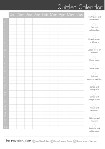 Quizlet revision calendar | Teaching Resources