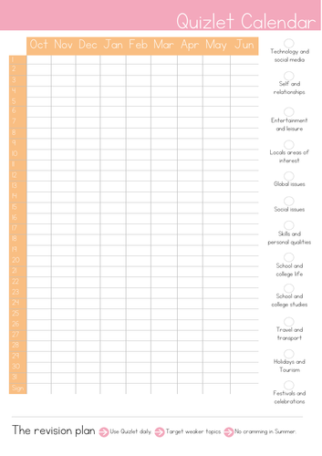 Quizlet revision calendar | Teaching Resources