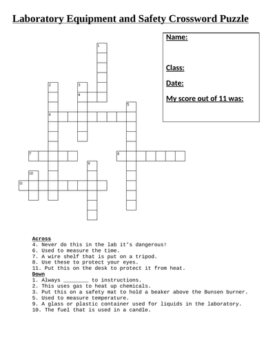 Equipment and Safety in the laboratory crossword puzzle with answers