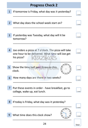 Time Workbook - AQA Entry Level 1 Maths | Teaching Resources