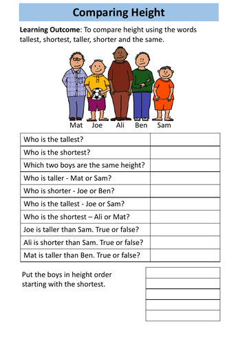 Measure: Height and Length Workbook - Entry Level 1 Maths | Teaching ...