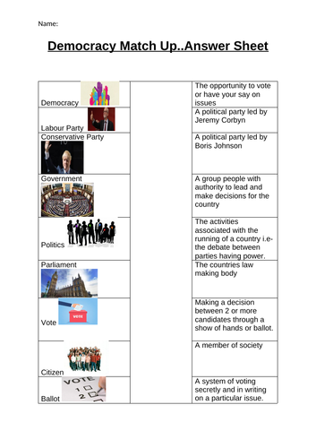 Democracy Match Up Sheets x2 (Lower and Higher ability) | Teaching