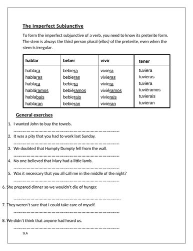 Imperfect subjunctive 2025 conjugation of tener