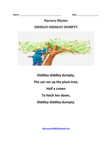Nursery Rhyme: 'Diddley-Diddley-Dumpty' with colouring page | Teaching ...