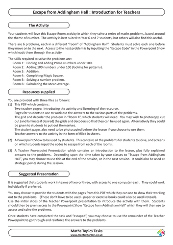 Escape Room - Addingham Hall - Maths | Teaching Resources