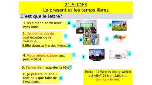 French 21 SLIDES Le present et les temps libres