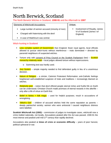 A-level Edexcel History: Witchcraft Depth Study 1: North Berwick