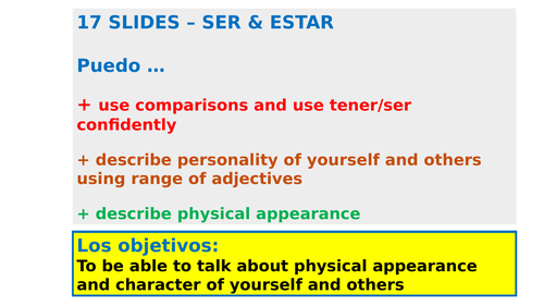 Spanish 17 SLIDES – SER & ESTAR