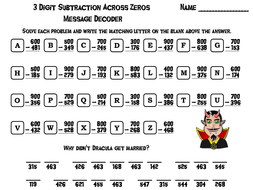 3 Digit Subtraction Across Zeros Game: Halloween Math Message Decoder ...