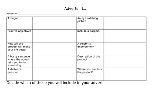 Advert plans and products | Teaching Resources