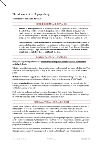 Sociology 11 Pages Crime and Deviance