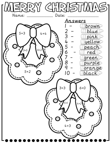 Colour by adding to 10 and 20 Maths Christmas number worksheets ...