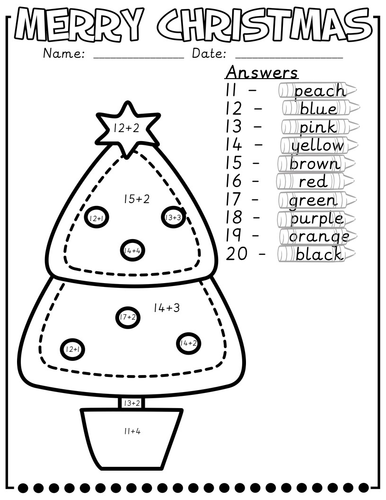 Colour By Adding To 10 And 20 Maths Christmas Number Worksheets 
