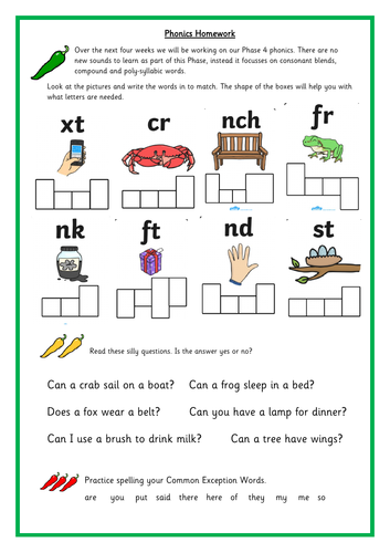 Phase 4 Homework (4 Weeks) Year 1/ KS1