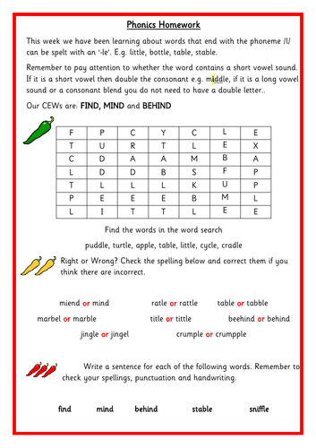 Year 2 Term 1B Spelling / Phonics Homework