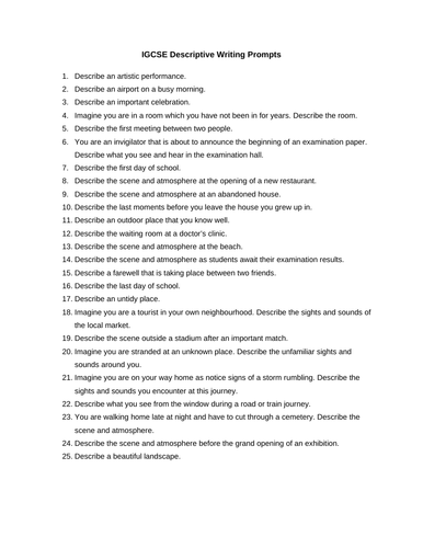 Descriptive writing prompts igcse 0500 first language english 