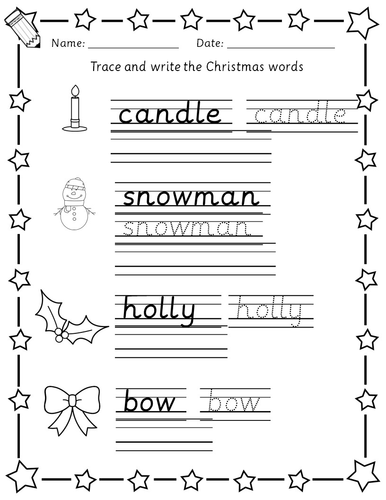 christmas phonics handwriting vocabulary worksheets eyfs year 1