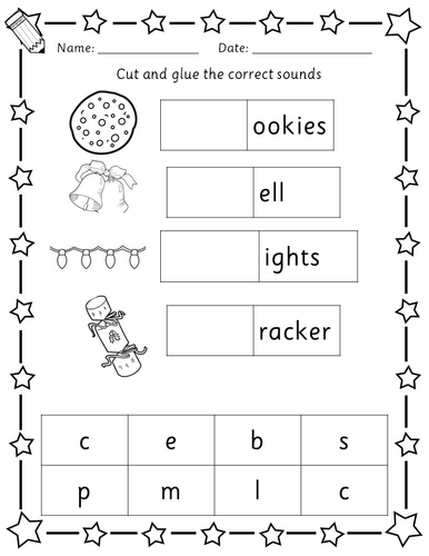 Christmas phonics handwriting vocabulary worksheets - EYFS Year 1