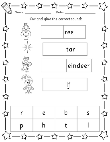 Christmas phonics handwriting vocabulary worksheets - EYFS Year 1