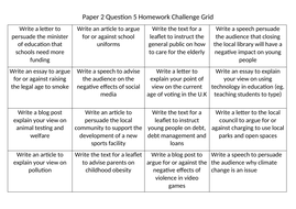 AQA Language Paper 2 Question 5 Challenge Grid | Teaching Resources