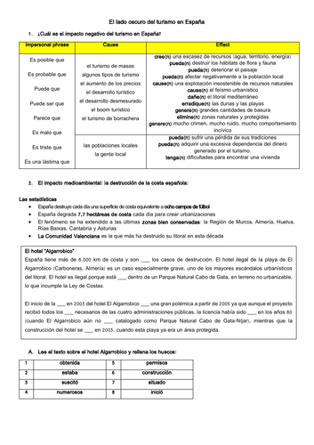 Spanish A Level: impacto negativo del turismo en  España: tourism - negative & environmental impacts