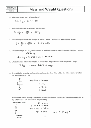 Mass and Weight Questions