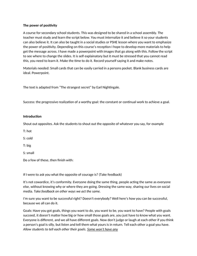 Assembly on the power of positivity | Teaching Resources