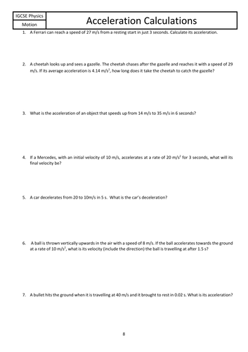 Acceleration v=u+at Calculations