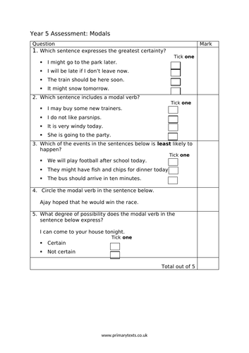 Year 5 Modals: PPT Lesson and Assessment | Teaching Resources