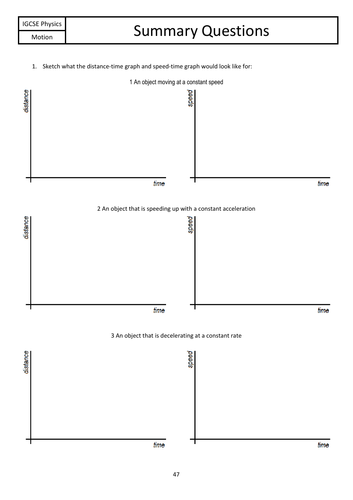 GCSE Motion Topic Summary Questions