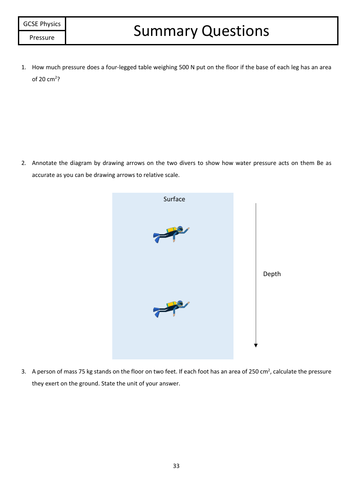 Pressure Summary Questions