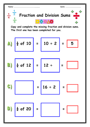 Fraction & Division Sums - Halves & Quarters