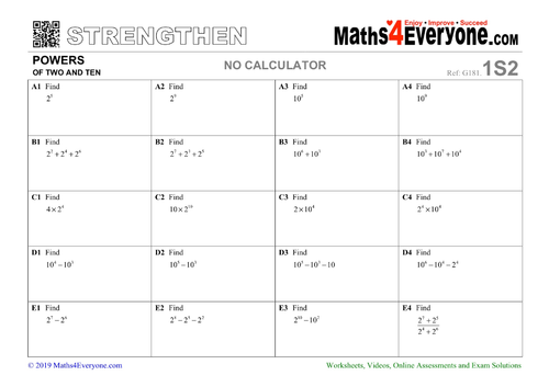 Powers - of Two and Ten (Worksheets with Solutions) | Teaching Resources