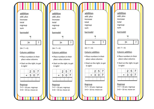 Addition and Subtraction Bookmark | Teaching Resources