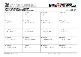 Collecting Like Terms - Combined Variables (Worksheets with Solutions
