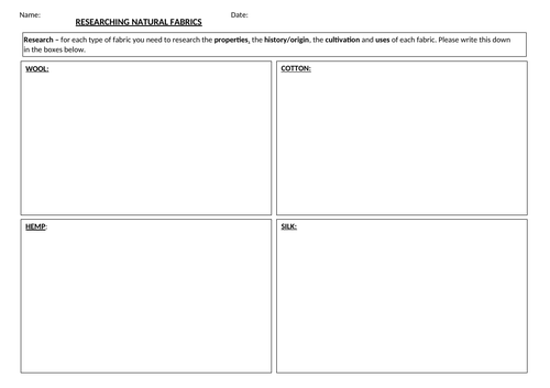Fabric properties worksheets - Natural and Synthetic | Teaching Resources