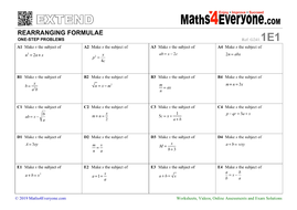 Rearranging Formulae - One Step (Worksheets with Solutions) | Teaching ...