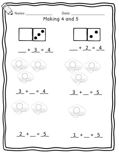 Reception/Year 1 - Number bonds to 5 6 and 10 worksheets | Teaching ...