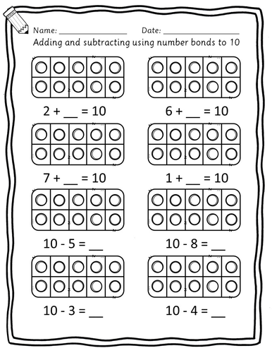 Reception/Year 1 - Number bonds to 5 6 and 10 worksheets | Teaching ...