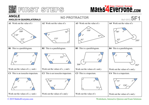 Angles In Quadrilaterals Worksheets With Solutions Teaching Resources