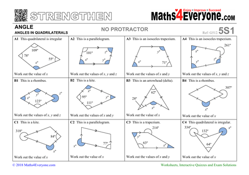 Angles In Quadrilaterals Worksheets With Solutions Teaching Resources