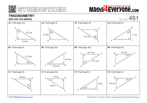 Trigonometry SOH CAH TOA (Revision Sheets with Solutions) Teaching