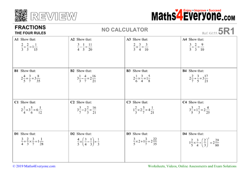 Gcse Revision Fractions The Four Rules Teaching Resources