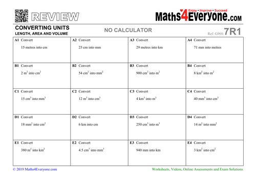 Converting units of shop area and volume worksheet