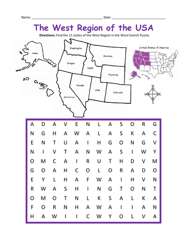 western region of the united states printable handout teaching resources