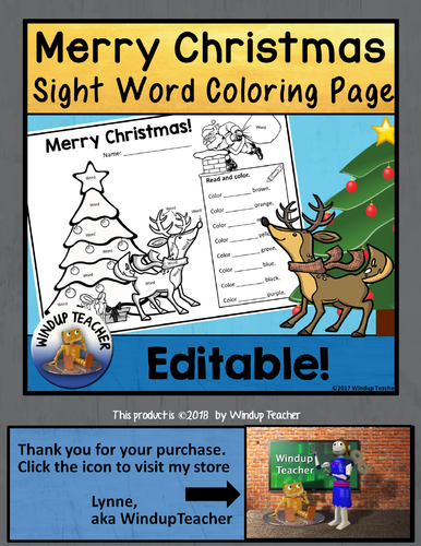 Christmas Sight Word Coloring Activity - Editable Christmas Worksheet