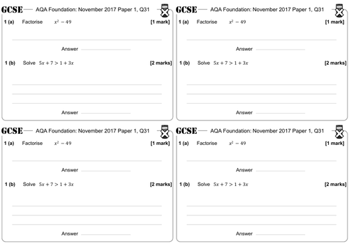 Difference of two squares gcse questions foundation aqa 