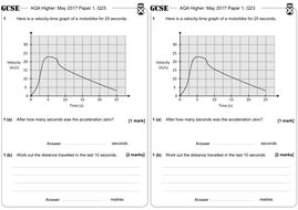 Velocity-Time Graphs - GCSE Questions - Higher - AQA | Teaching Resources